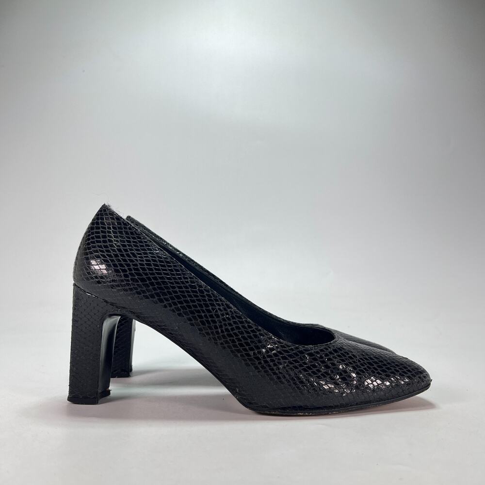 Vintage Stuart Weitzman Black Leather Snake Embossed Dress Pumps Women's Sz 7.5B